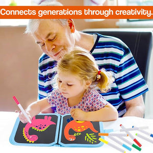 MagicWipe reusable mess-free drawing book with colorful pens and cleaning wipes for kids creativity and learning