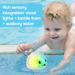 Ocean Adventure 4-in-1 Bath Play Bundle with light-up whale, foaming shark, surprise egg, and swimming turtles bath toys for kids