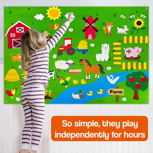 FarmPlay Velcro Learning Board Duo with colorful felt farm animals and letters on two large boards for toddler learning and play