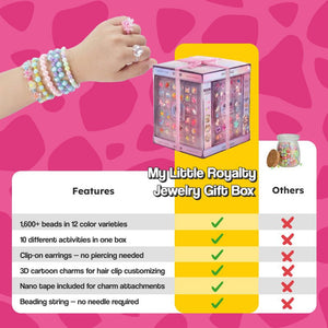 My Little Royalty Jewelry gift box with beads and accessories for kids aged 4+, holographic box with pink ribbon, 1,600+ pieces and 10 activities