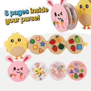 Montessori Felt Activity Book with 8 interactive felt learning pages for toddlers aged 1-4, portable and screen-free toy with soft felt animals and snap-on pieces