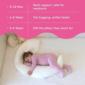 Little Moon Baby Pillow crescent-shaped soft cotton toddler pillow with crescent tail and U-groove for ages 0-5