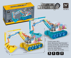 Electric Transparent Gear Excavator Toy with Sound and Light Effects