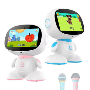 AI-powered STEM learning robot for kids with interactive screen and educational apps, two microphones included