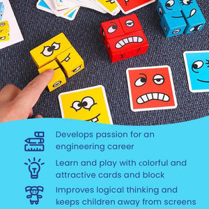 Colorful wooden expression puzzle building blocks game for kids to improve cognitive and motor skills