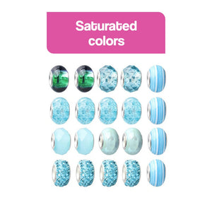 Blue and green multicolored beads for kids bracelet-making kit with saturated colors
