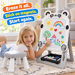 Foldable Double-Sided Kids Art Easel with Stool