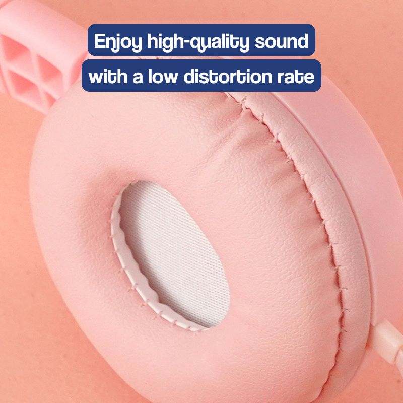 Close-up of pink headset ear cushion for MP3 Player With Headset with high-quality sound and low distortion rate