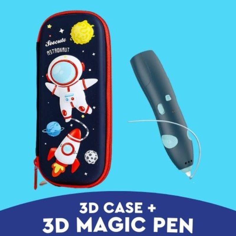 3D Magic Pen Set with astronaut-themed storage case and blue 3D printing pen for kids creative art and STEM learning