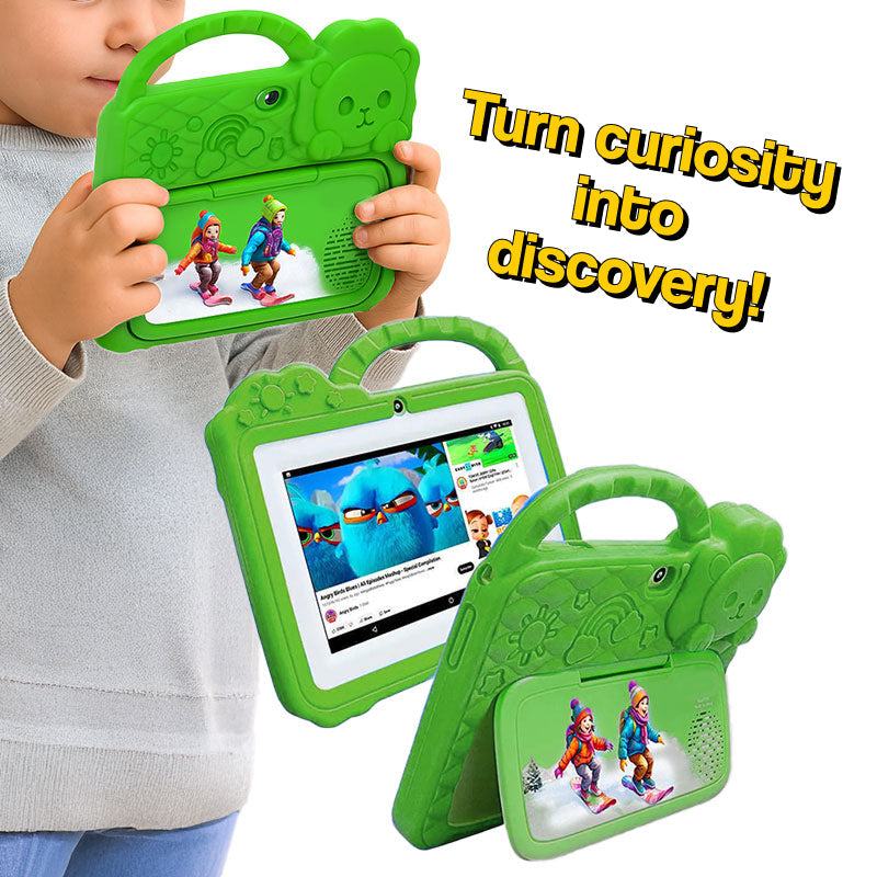 SmartStart Complete Learning Tablet in green shockproof case with handle, featuring interactive AR and educational content for kids ages 3-8.