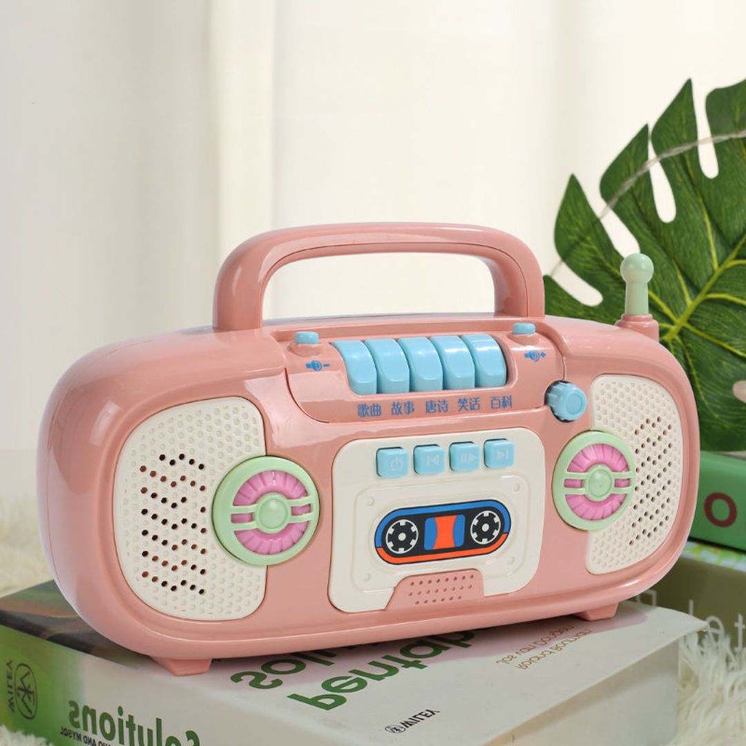 Pink infant educational music story machine toy with buttons and speakers for toddlers