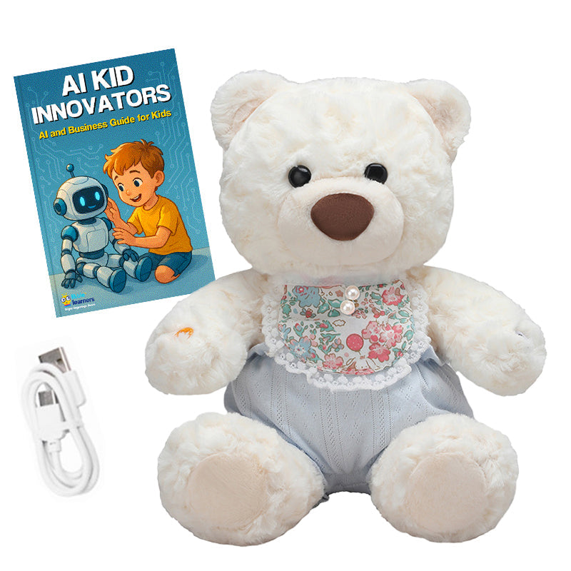 Mama & Papa Bear AI powered plushie with interactive voice conversation, educational book, and USB charging cable for kids aged 3+