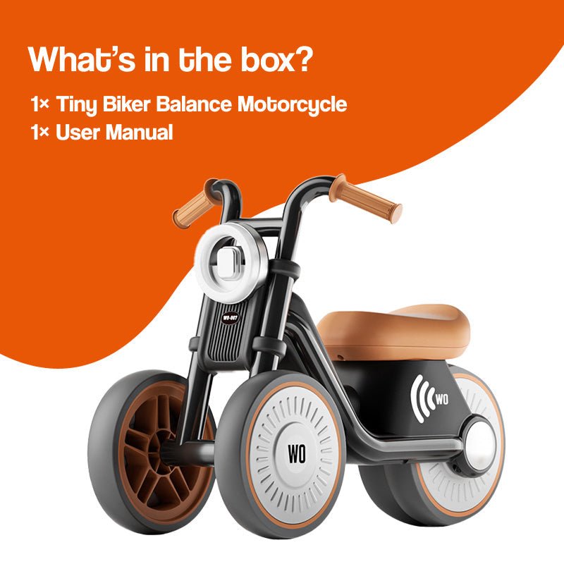 Tiny Biker Anti-Tip Light balance motorcycle for kids ages 1-6 with silent EVA wheels and comfy seat