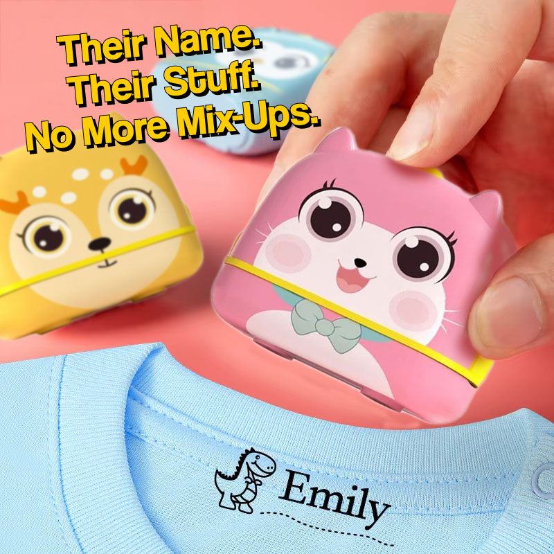 TinyStamper customized name stamp kit with waterproof ink and refillable design for labeling kids' belongings