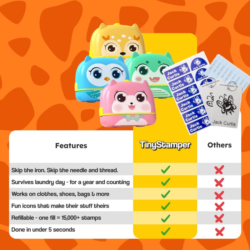 TinyStamper customized name stamp with waterproof ink for kids' belongings