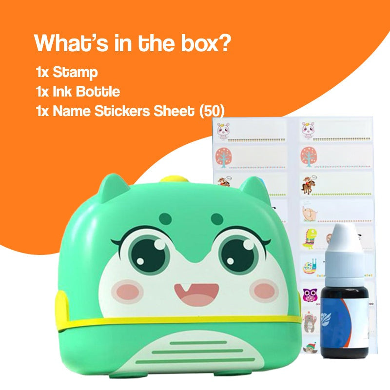 TinyStamper customized name stamp for kids' clothes and belongings with waterproof ink, easy to use and refillable