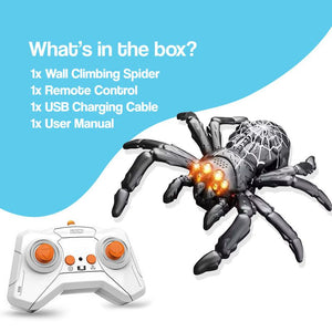 2-in-1 Climbing and Crawling RC Spider toy climbing wall with remote control and light-up eyes