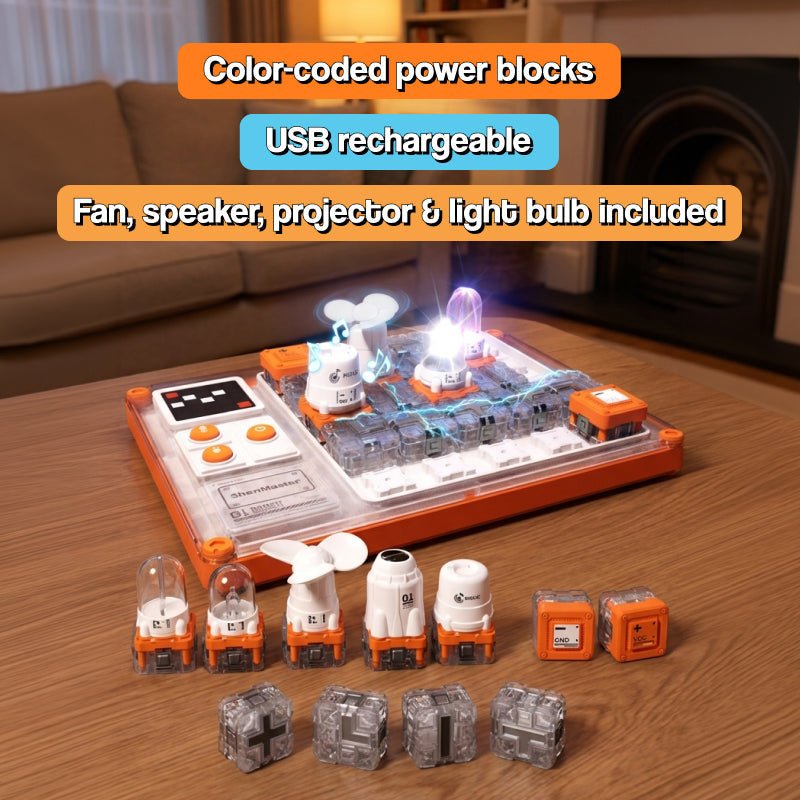 STEM circuit puzzle board for kids with astronaut light, spinning fan, and projector, USB rechargeable with 500 puzzles