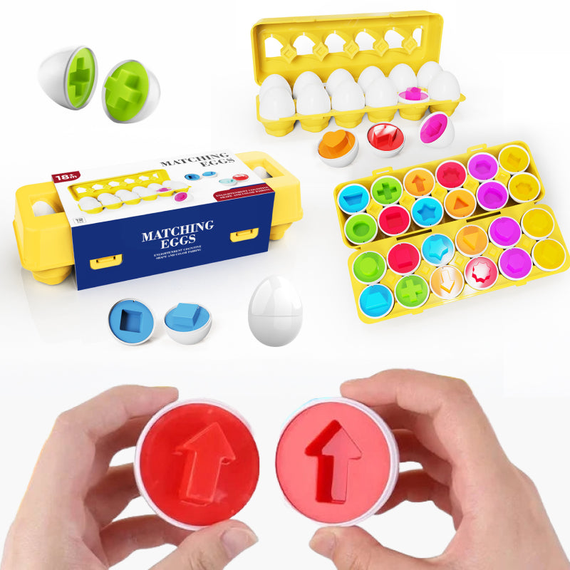 Montessori shape and color matching eggs toddler educational toy with 12 colorful matching pairs in reusable carton