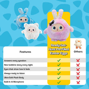 Soft AI Plush Bunny with interactive eyes and real-time conversation features for kids aged 3+