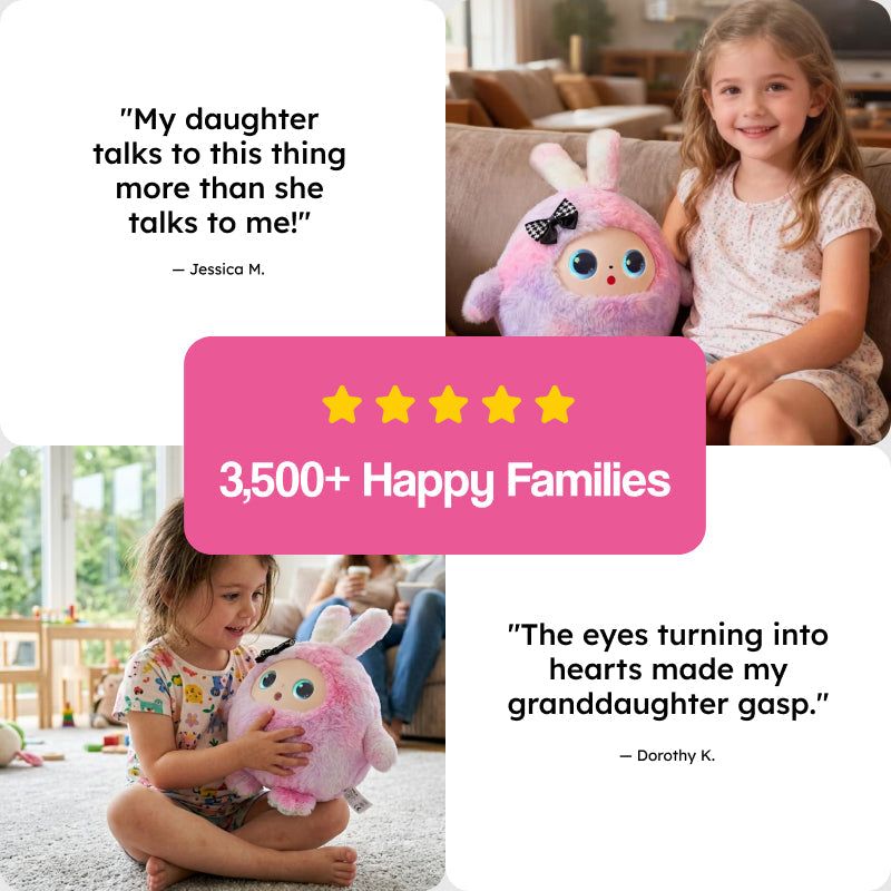 AI Plush Bunny soft interactive toy with animated expressive eyes and real AI conversation capability