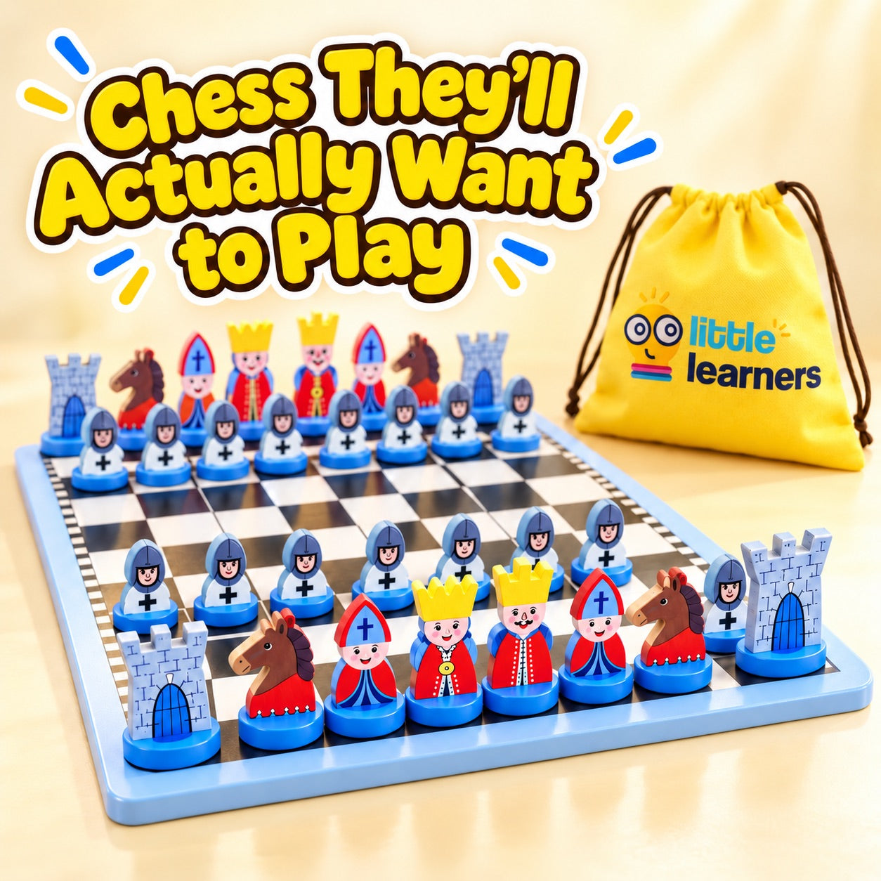 Educational Wooden Cartoon Chess Set