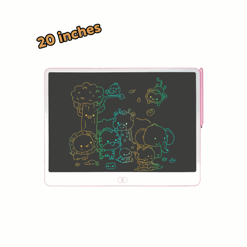 20-inch colorful LCD writing and drawing tablet with pink frame and stylus for kids creativity and learning