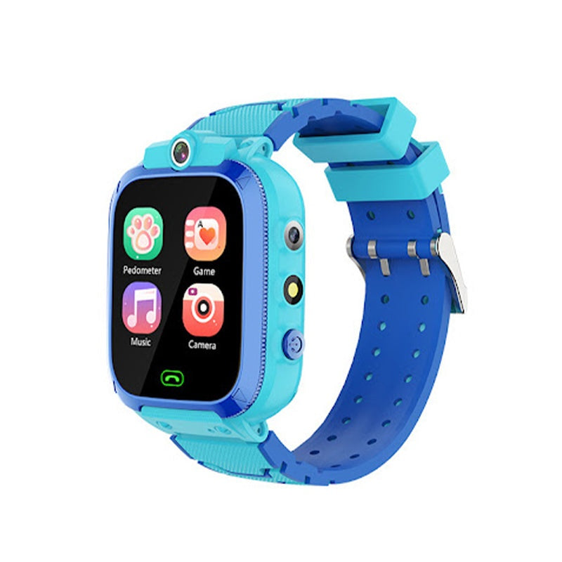Blue kids multi-purpose smartwatch with games, pedometer, music, and camera features