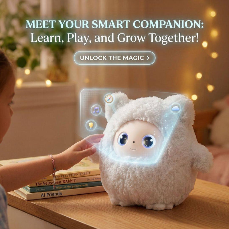 AI Plush Bunny interactive soft toy with expressive eyes and real-time conversation features