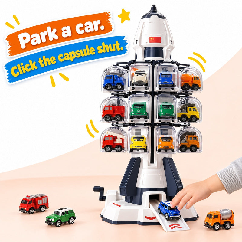 Space Rocket Parking Garage with Die-Cast Cars