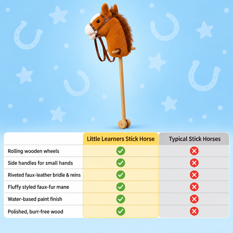 Plush Stick Horse with Wooden Wheels