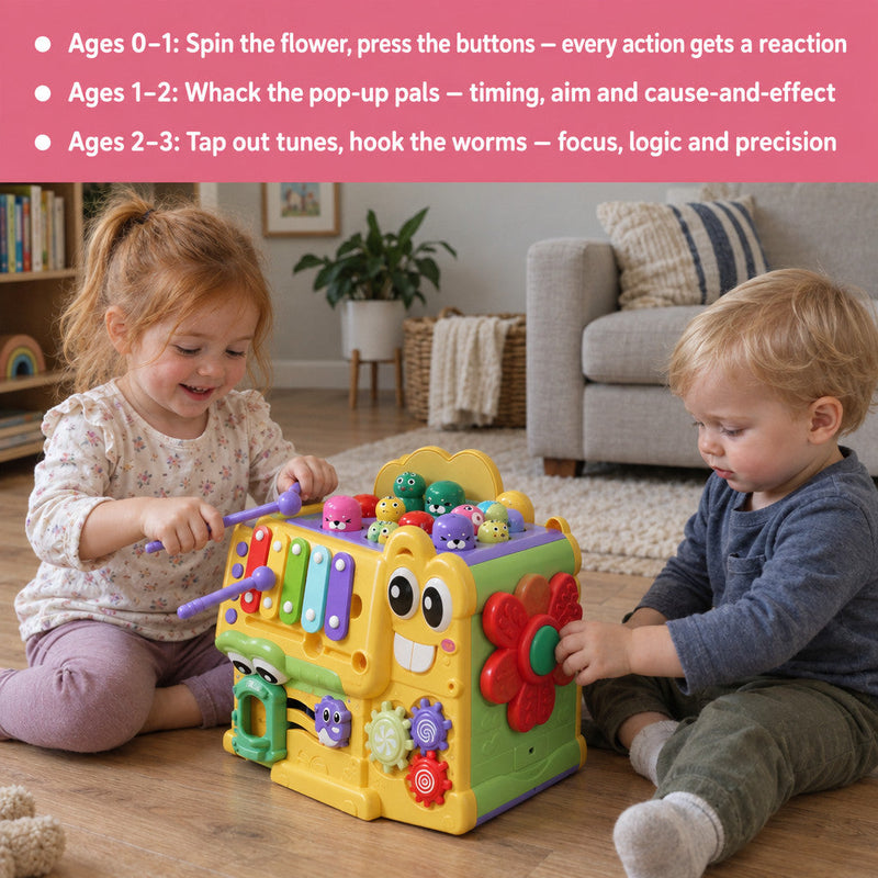 Whack-a-Mole Activity Cube with Xylophone
